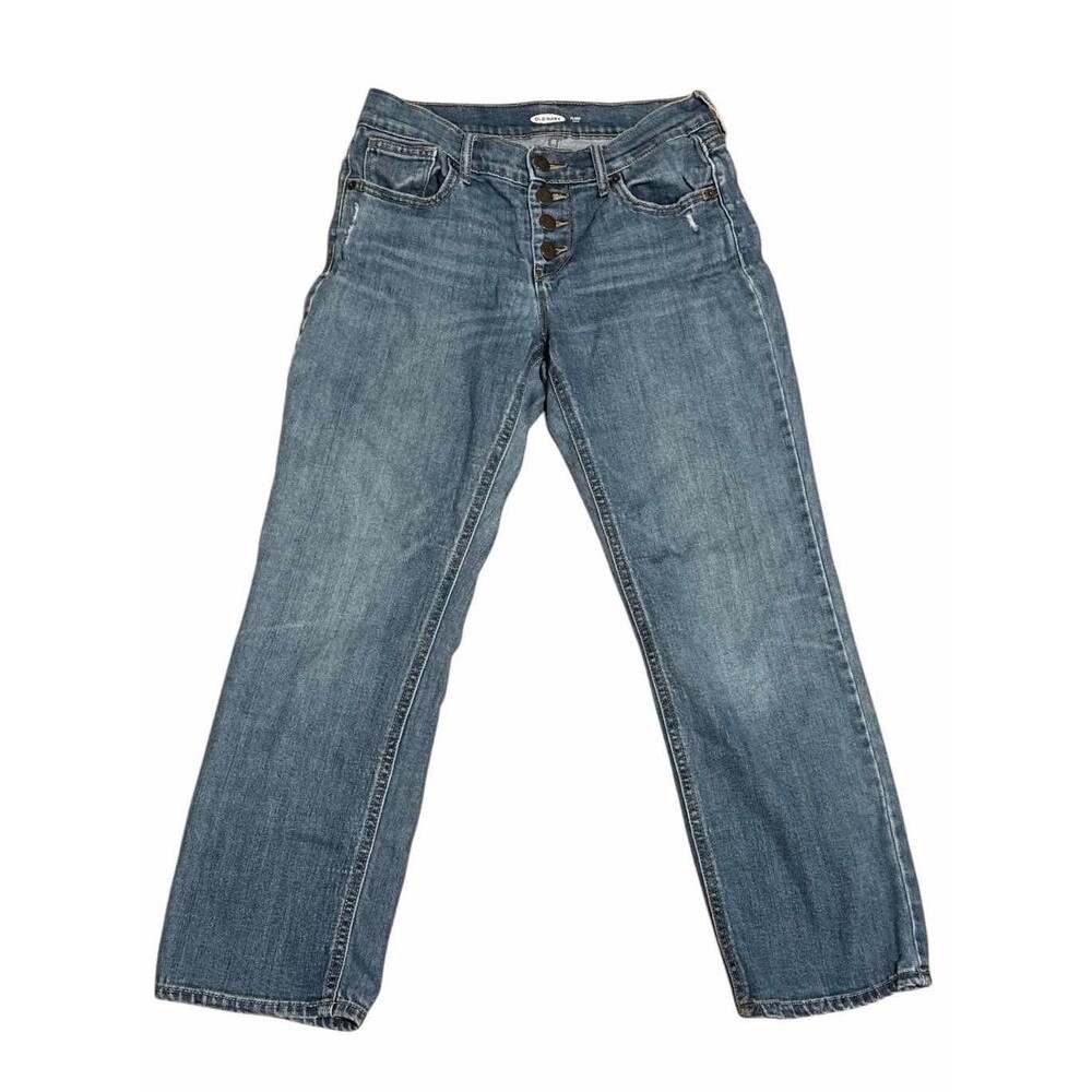 Old Navy Womens 0 Straight Ankle Jeans Blue Medium Wash Button Fly Denim EUC
